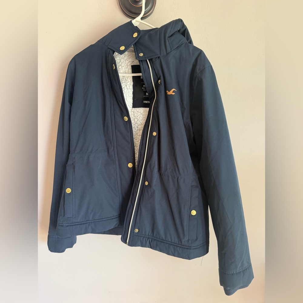 Hollister Navy Blue Jacket with Gold Accents
